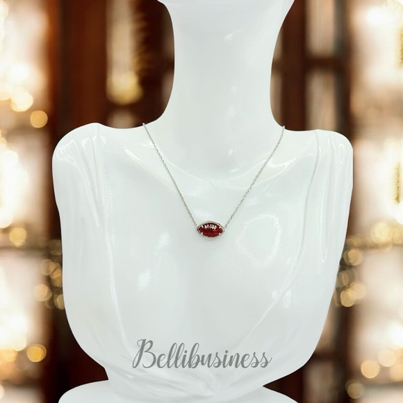 Kendra Scott Football Silver Short Pendant Necklace in Orange Goldstone - Picture 8 of 8